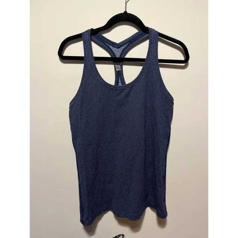 Lululemon Cool Racerback Tank Top Navy Blue White Polka Dot Size 10